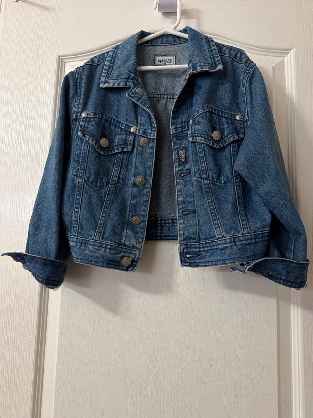 Versace Medium Blue Denim Cropped Trucker Jacket